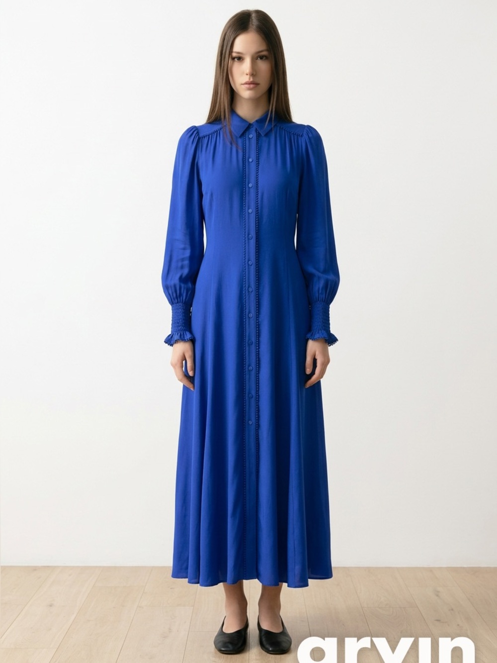 $495 Me + Em Button Collar Structural Symmetrical Maxi Dress